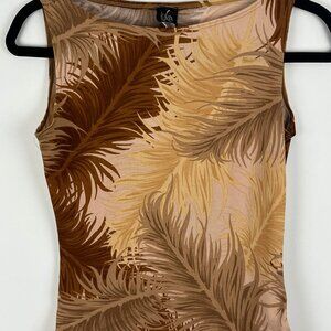 Lucca Top Blouse Camisole Size S Beige Sleeveless Round Neck Wide Strap Stretch